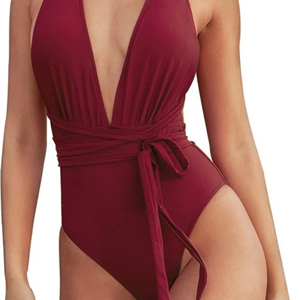 CUPSHE Burgandy Swimsuit M Medium